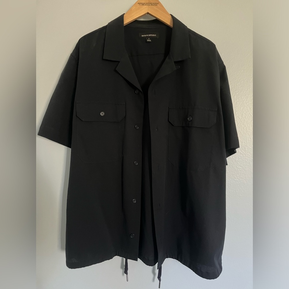 Black Mesh Collared Shirt